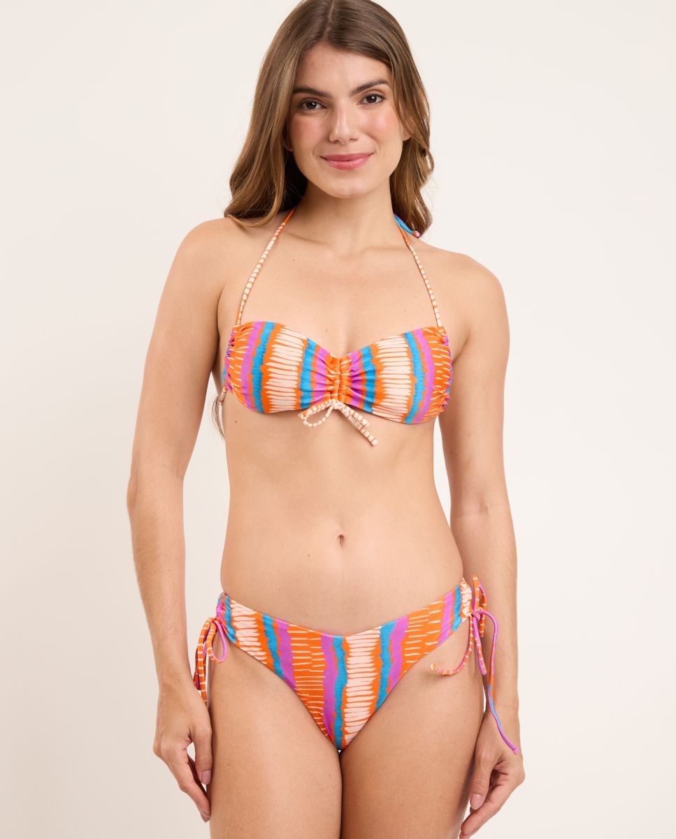 Top de Biquíni Bandeau Estampado com Forro Laranja-2