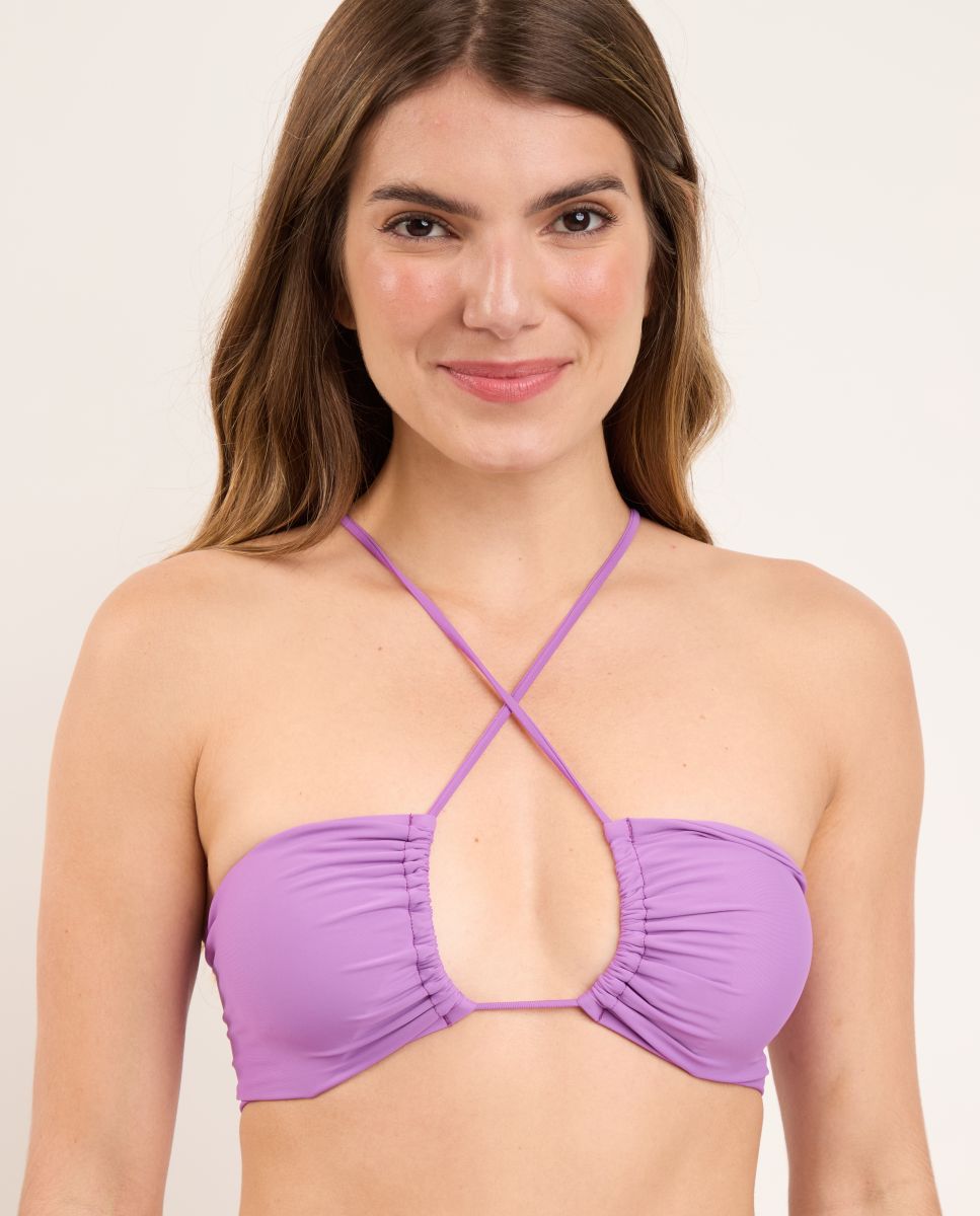 Top de Biquíni Desportivo Liso com Forro Lilás-1