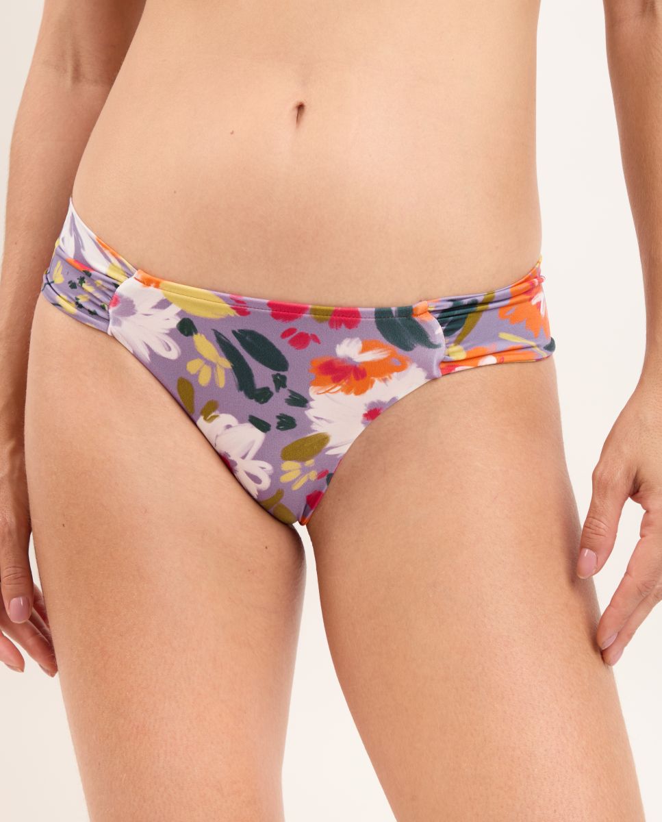 Cueca de Biquíni Brasileira Estampada Branco/Roxo-1