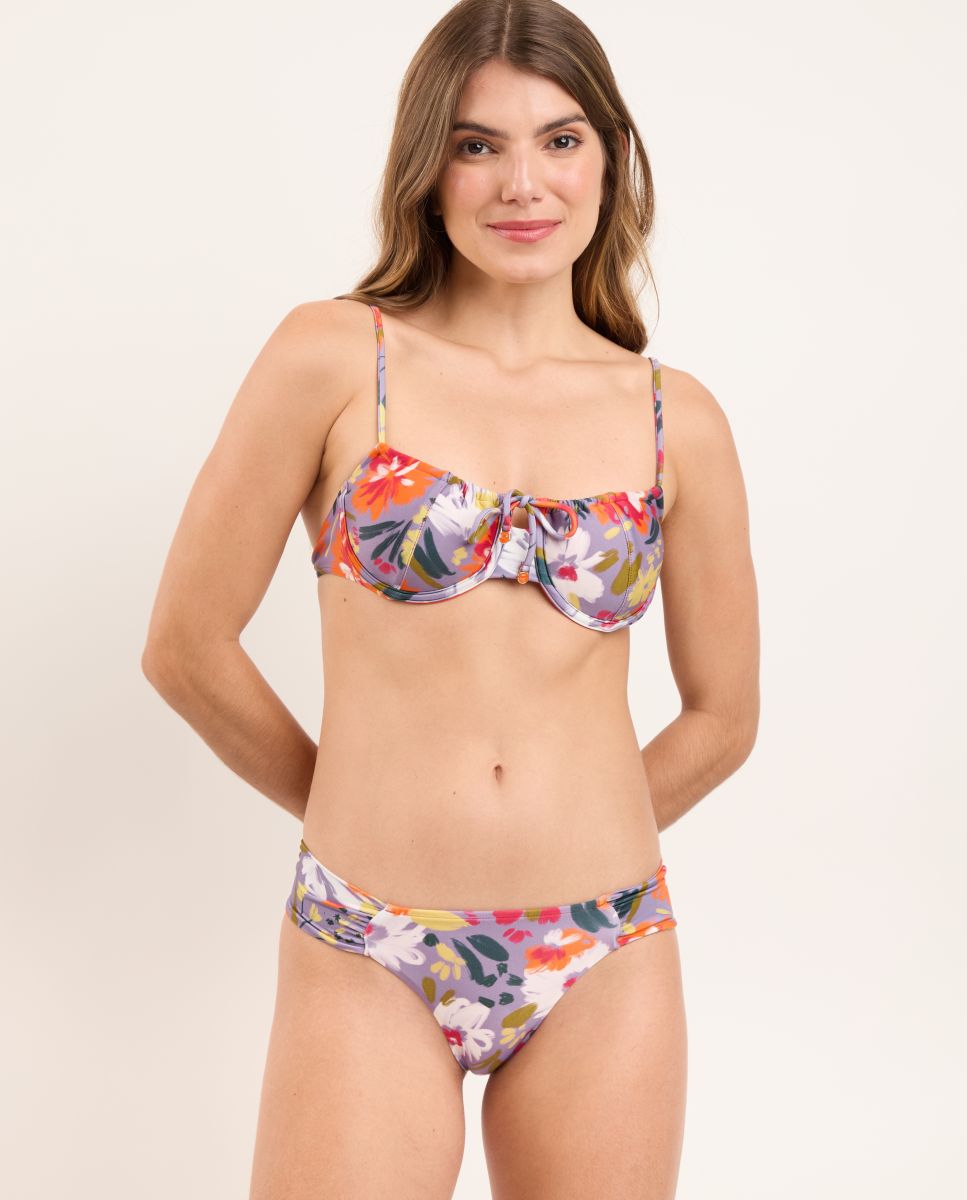 Cueca de Biquíni Brasileira Estampada Branco/Roxo-2
