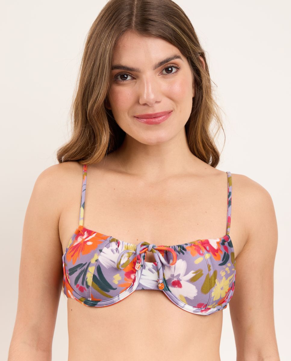 Top de Biquíni Balconette Estampado com Forro Roxo-1