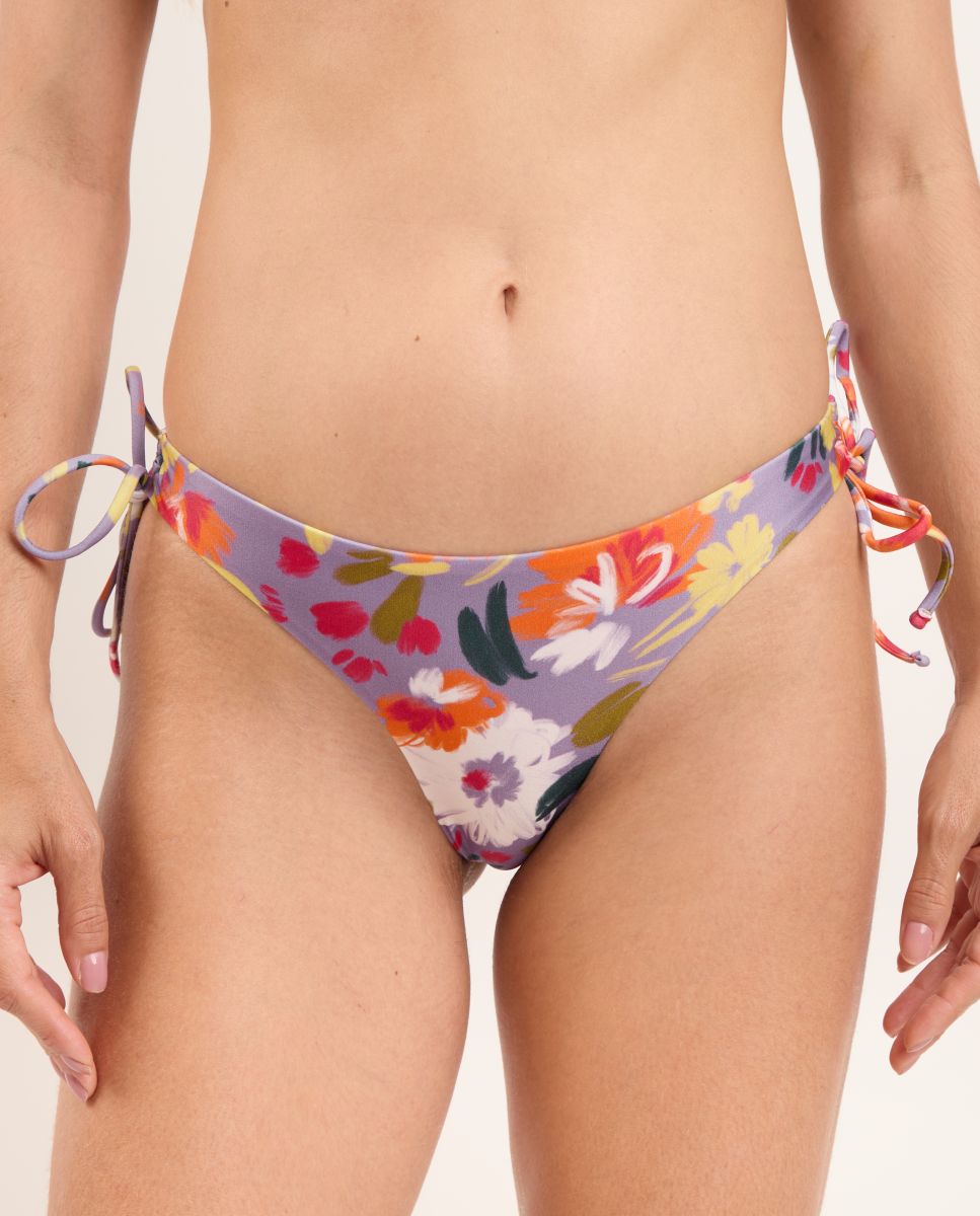 Cueca de Biquíni com Laço Estampada Roxo-1