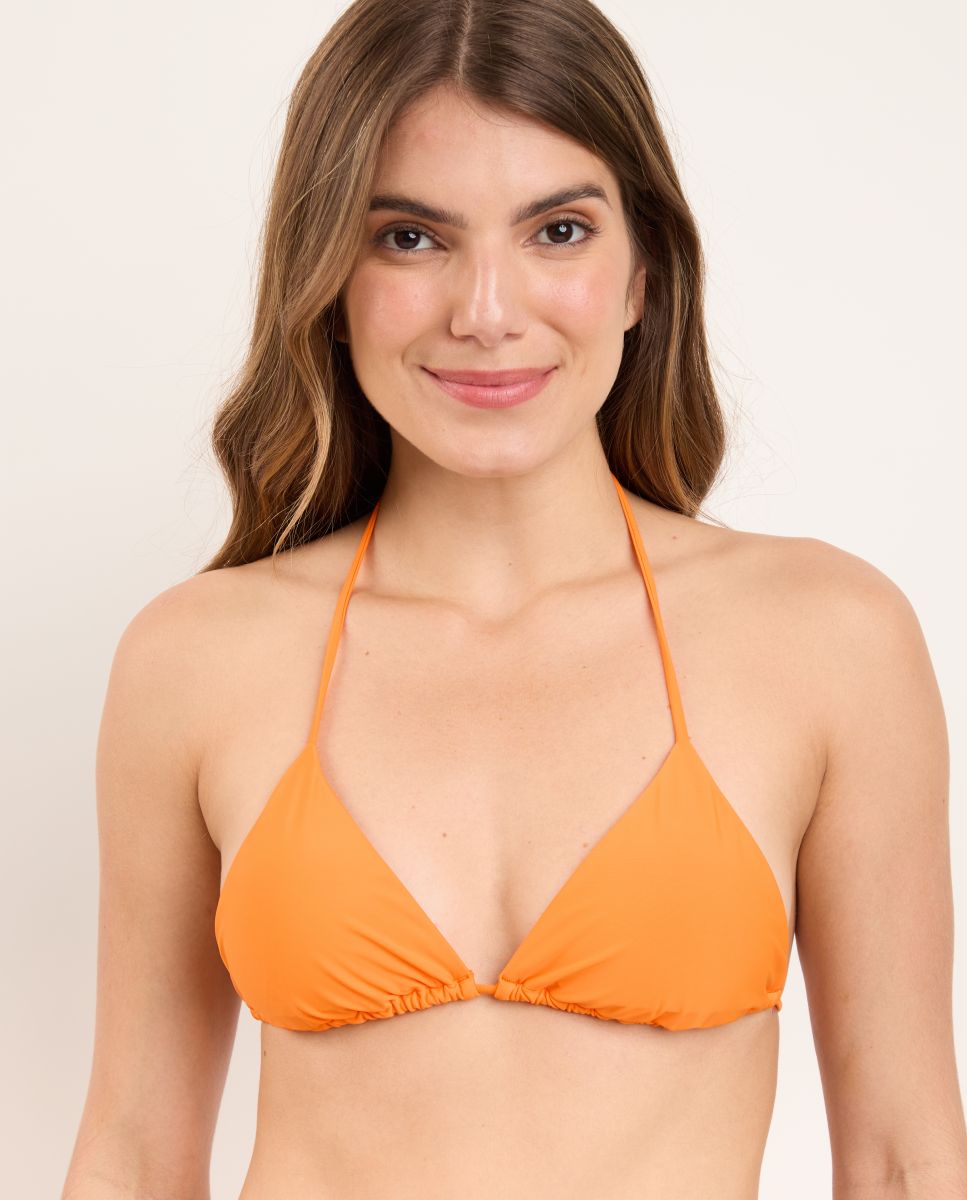 Top de Biquíni Triângulo Liso com Forro Laranja-forte-1
