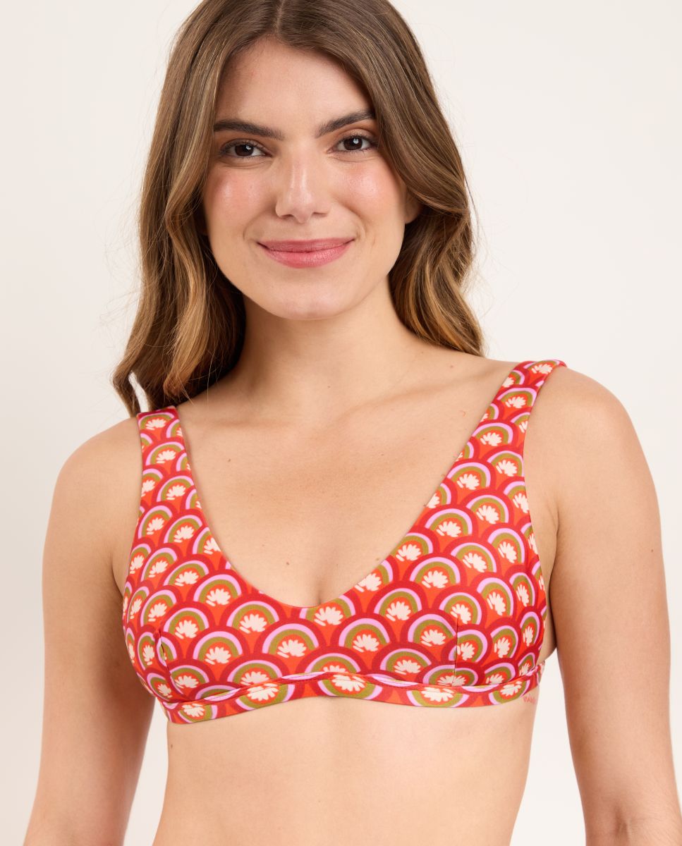 Top de Biquíni Desportivo Estampado com Forro Vermelho-1