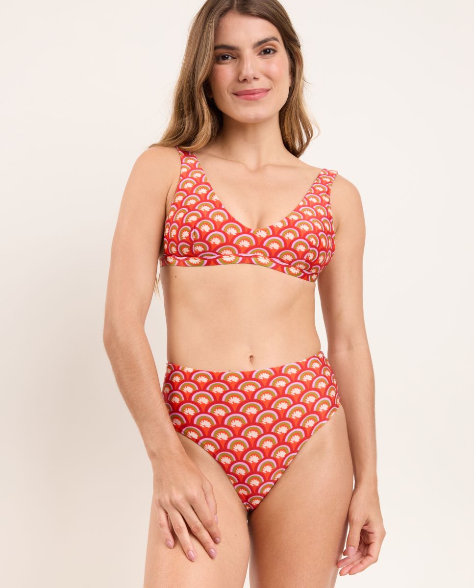Top de Biquíni Desportivo Estampado com Forro Vermelho-2