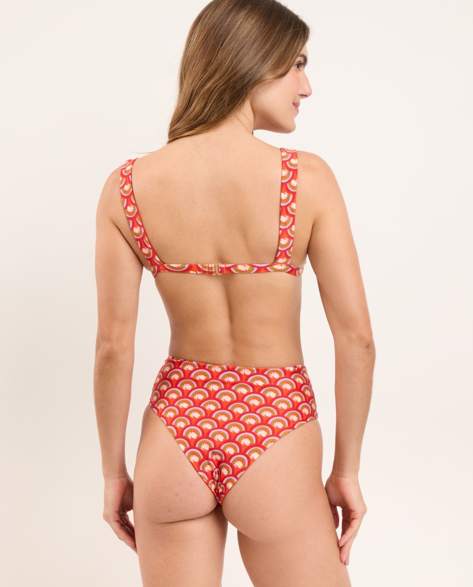 Top de Biquíni Desportivo Estampado com Forro Vermelho-3