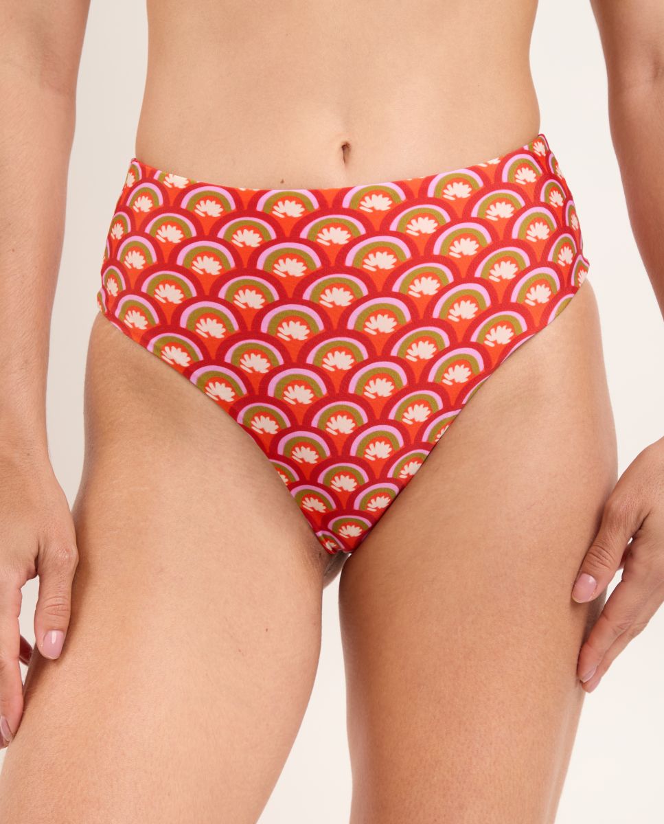 Cueca de Biquíni Culotte Estampada Vermelho / Branco-1