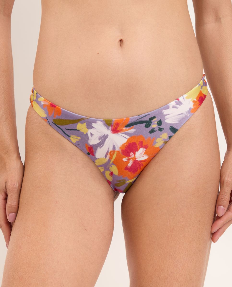 Cueca de Biquíni Brasileira Estampada Branco/Roxo-1