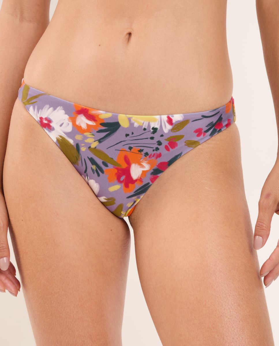 Cueca de Biquíni Brasileira Estampada Branco/Roxo-1