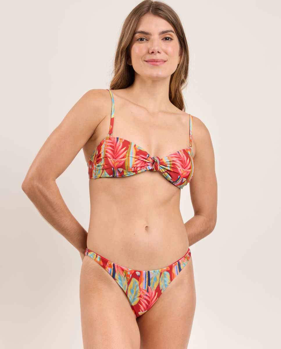Top de Biquíni Bandeau Estampado com Forro Vermelho / Azul-marinho-2