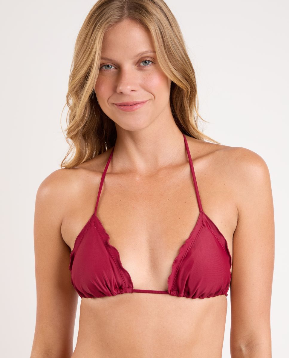 Top de Biquíni Triângulo Liso com Forro Branco / Bordeaux-4