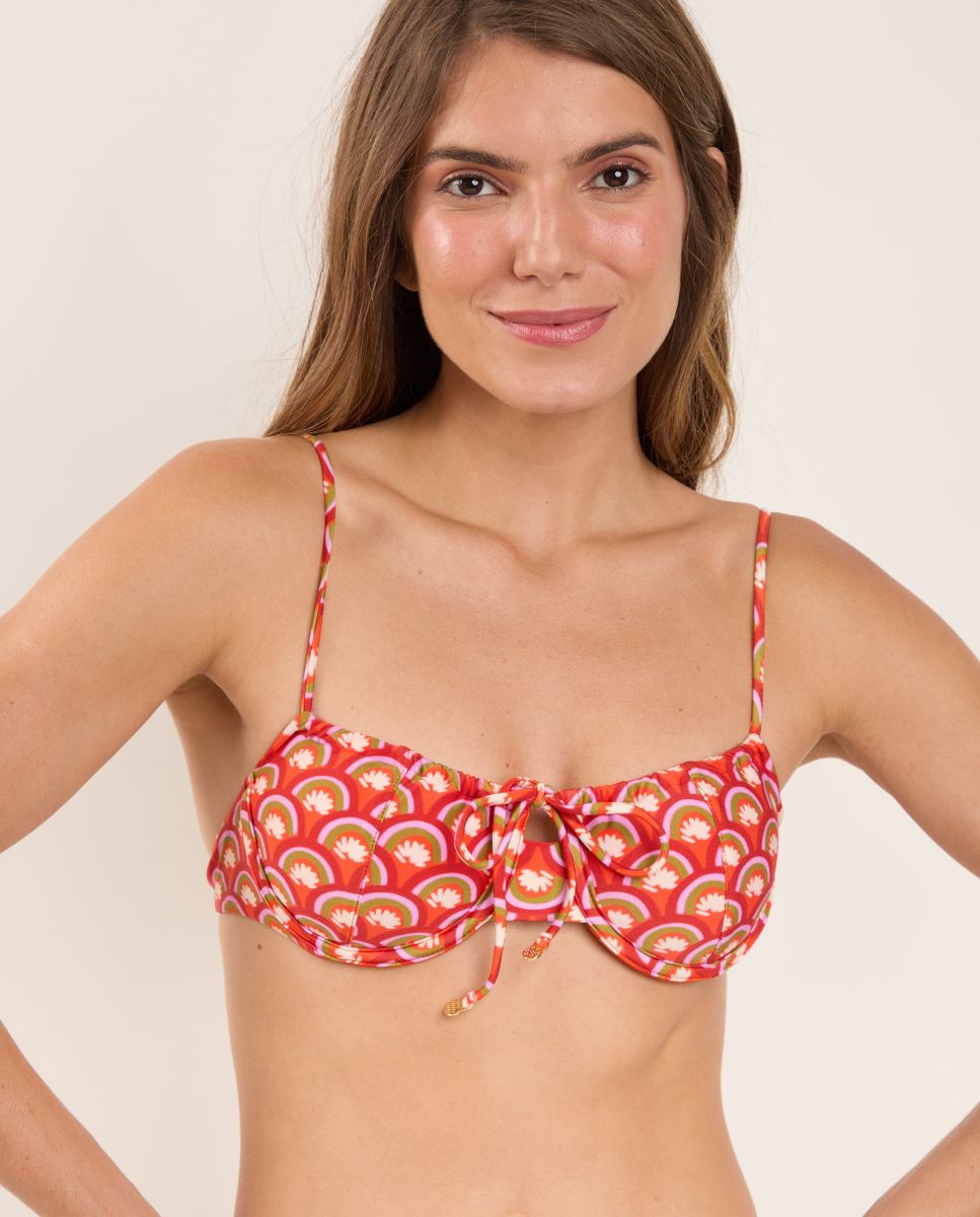 Top de Biquíni Balconette Estampado com Forro Laranja-1