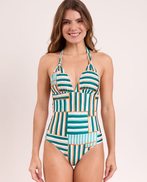 Imagem 0 de Fato de Banho com Gola Halter e Estampado