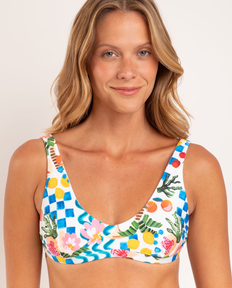 Top de Biquíni Desportivo Estampado com Forro Multicolor-1