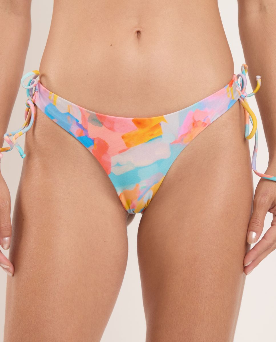 Cueca de Biquíni com Laço Estampada Multicolor-1