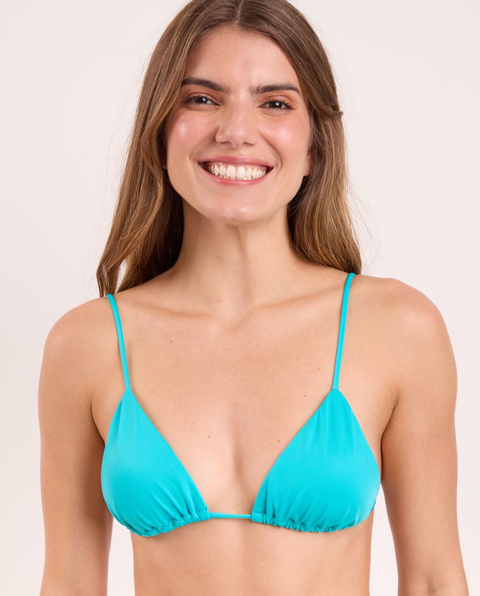 Top de Biquíni Triângulo Liso com Forro Azul-turquesa-1