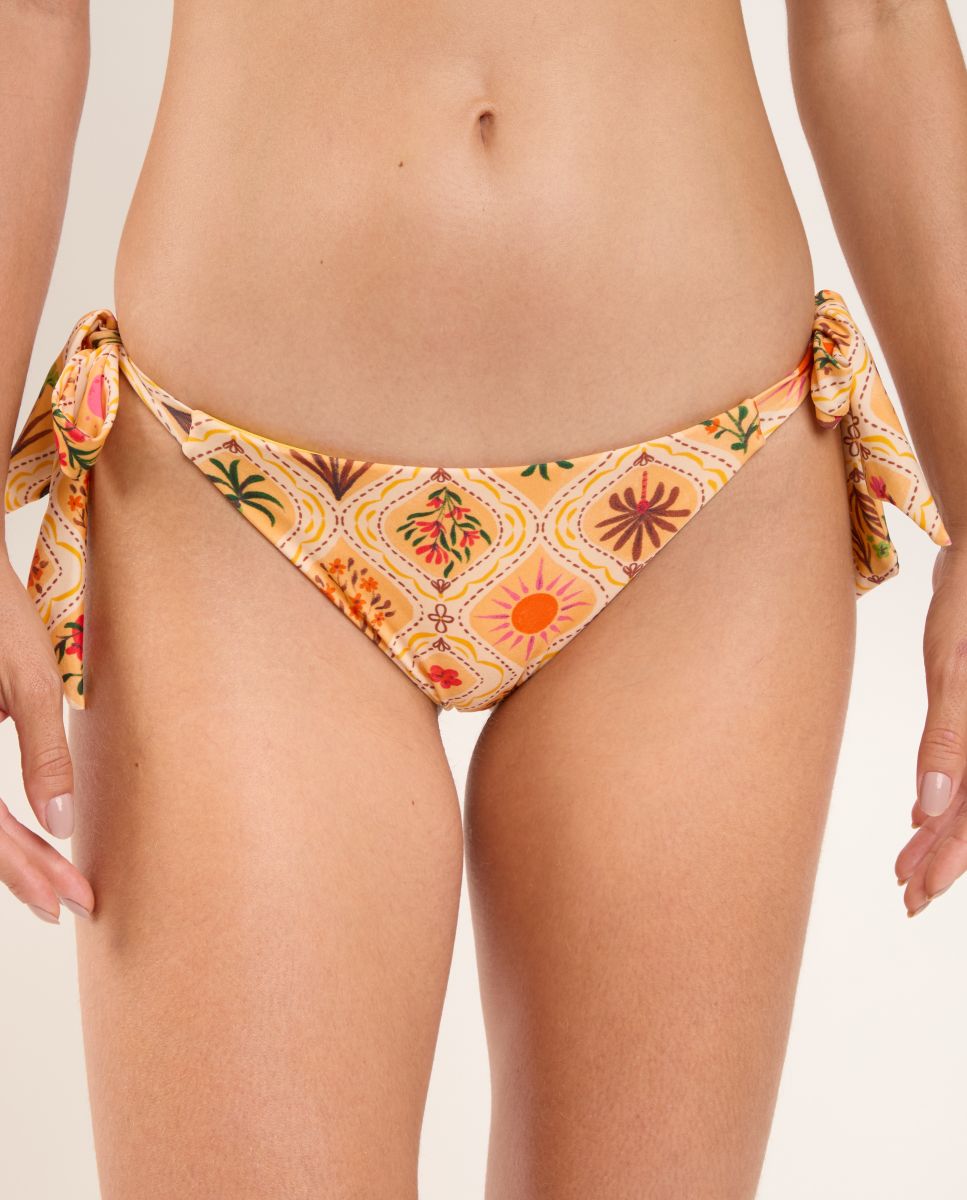 Cueca de Biquíni com Laço Estampada Amarelo-1