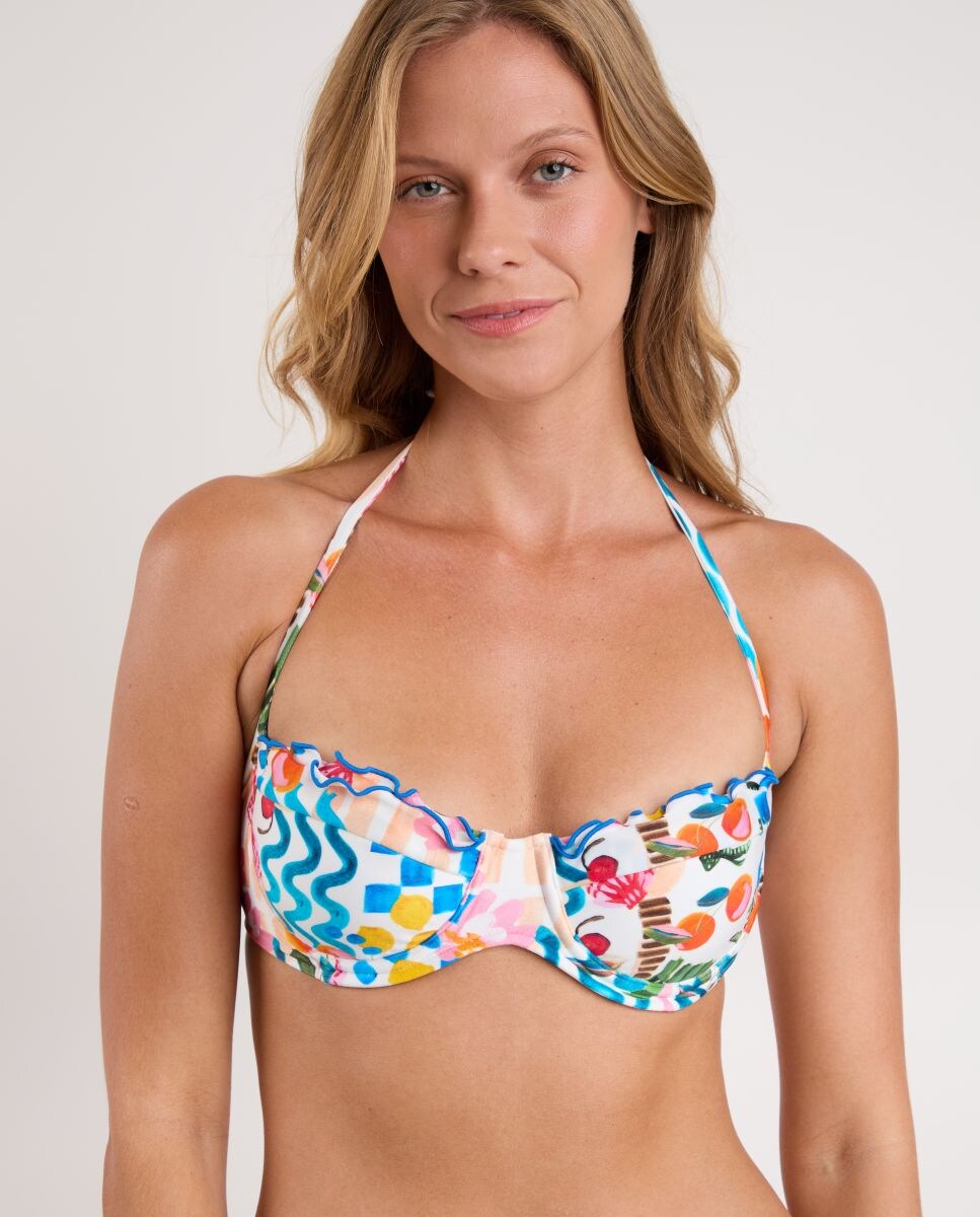 Top de Biquíni Balconette Estampado com Enchimento Multicolor-1