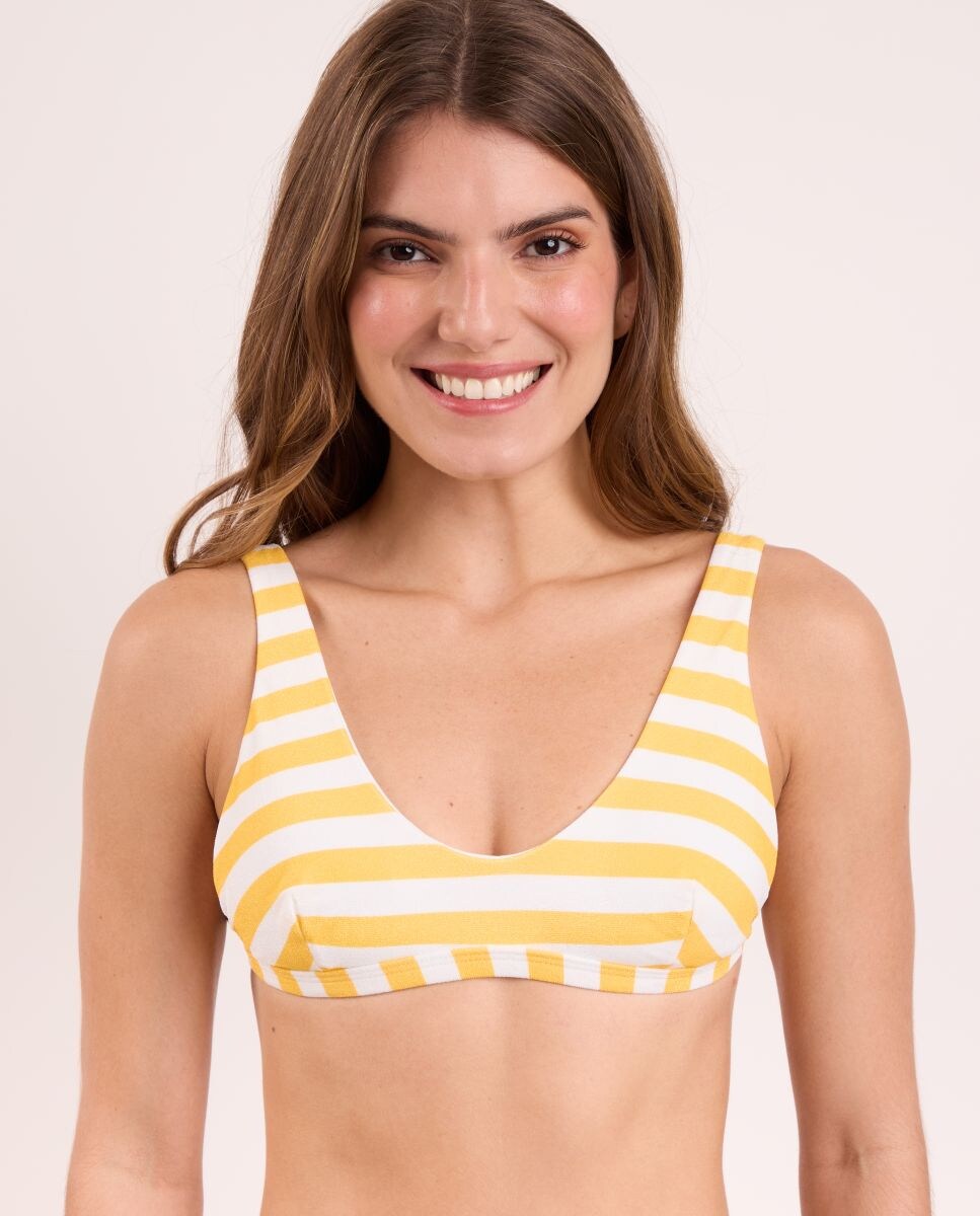 Top de Biquíni Desportivo Estampado com Enchimento Amarelo-1