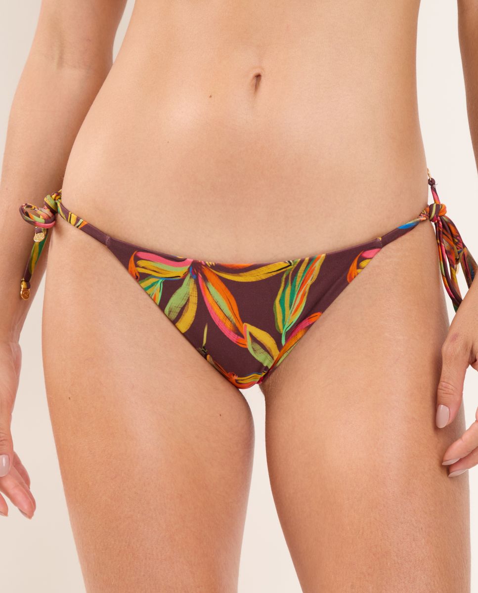 Cueca de Biquíni com Laço Estampada Castanho / Laranja-1