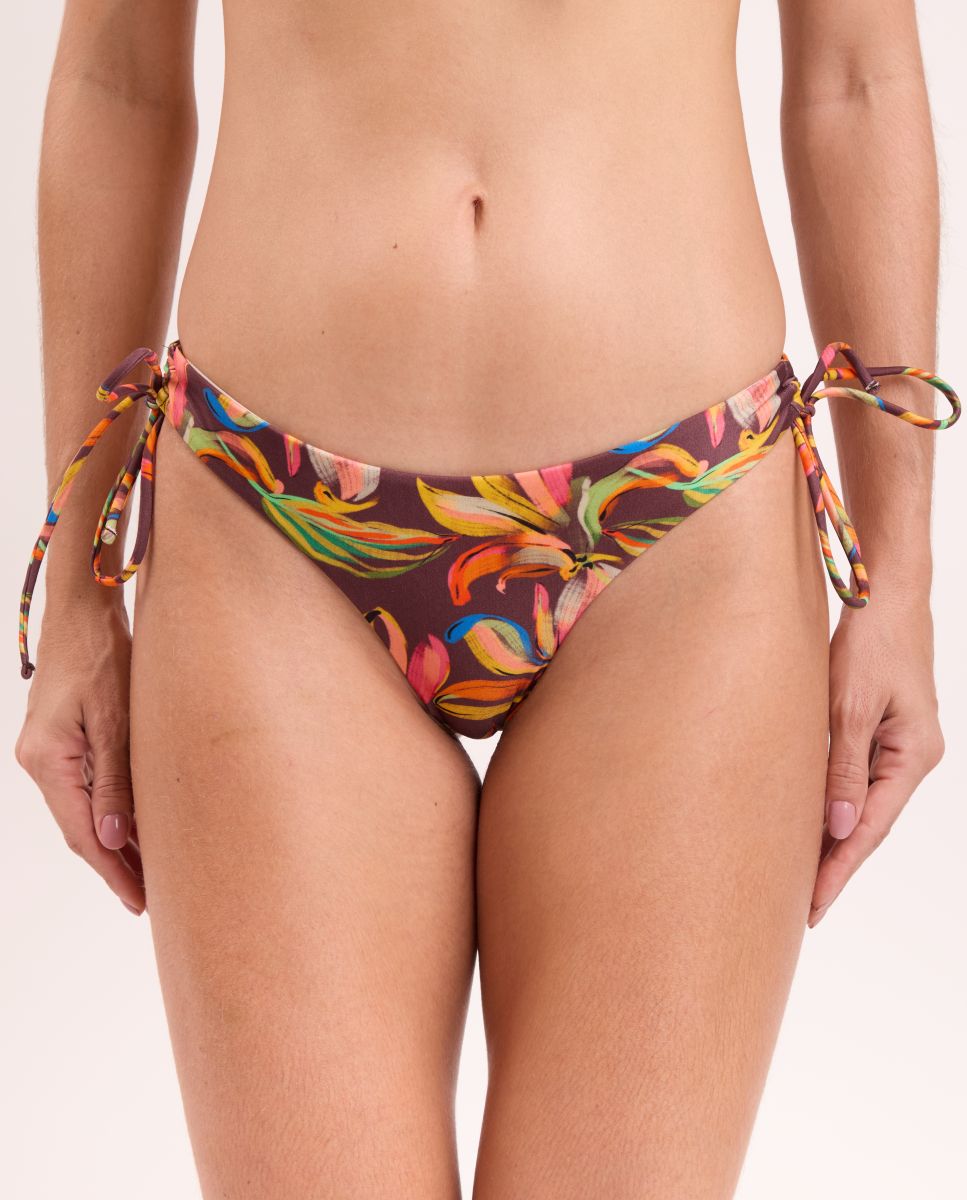 Cueca de Biquíni com Laço Estampada Castanho / Laranja-1