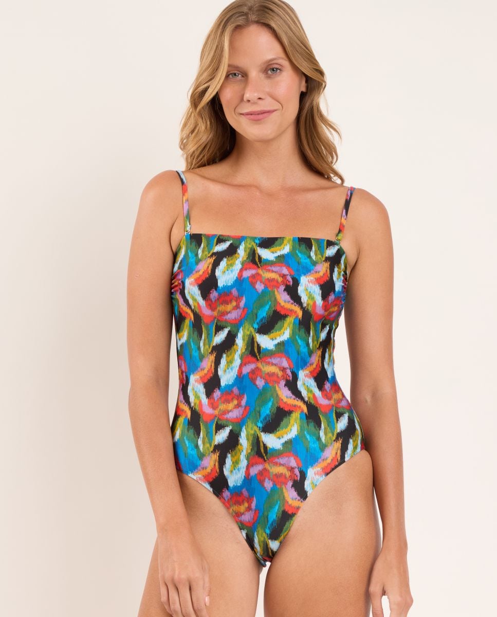 Fato de Banho Bandeau Estampado com Forro Multicolor-1
