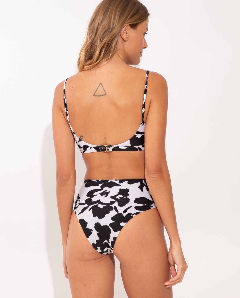 Cueca de Biquíni Culotte Estampada Branco / Preto-3