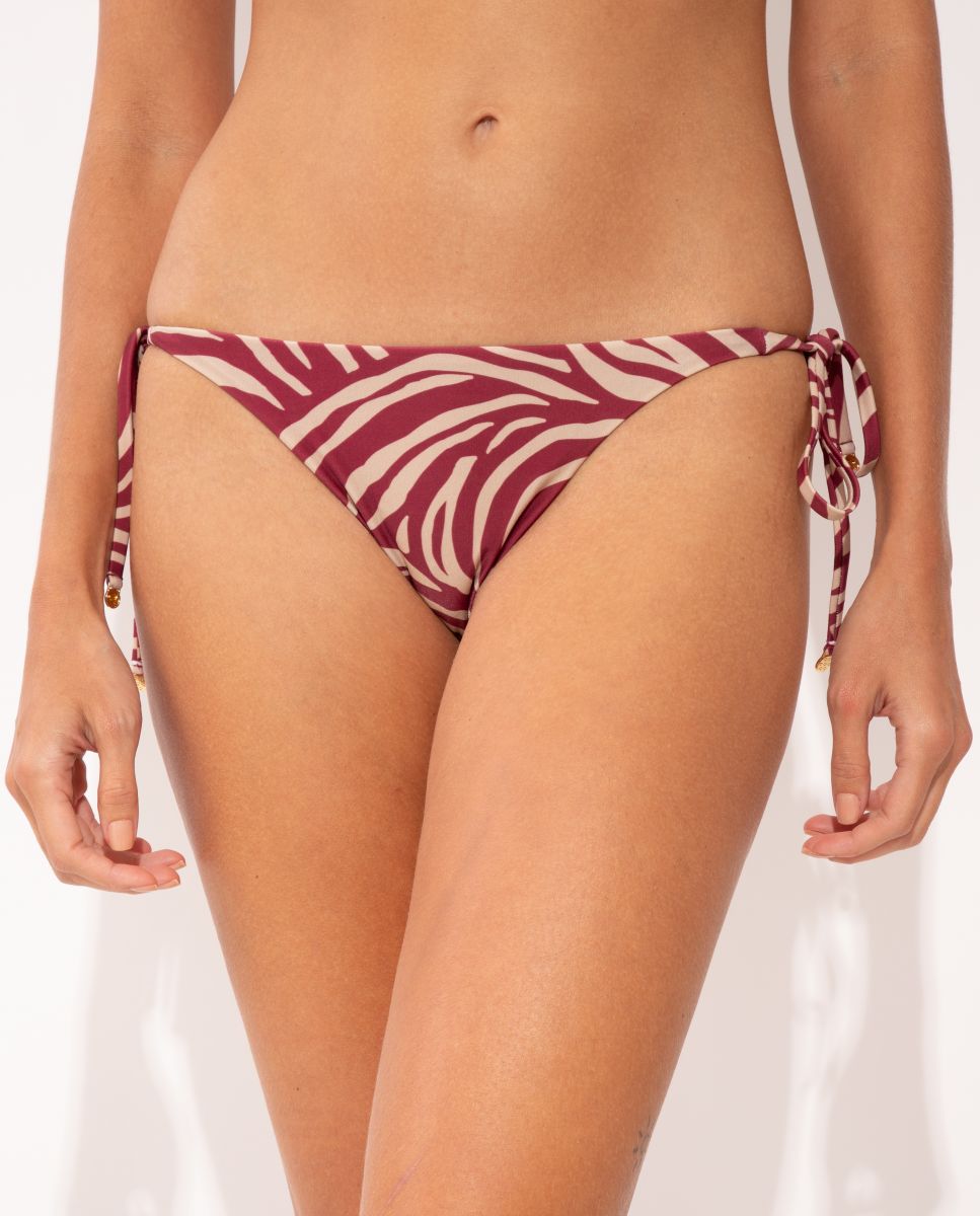 Cueca de Biquíni com Laço Estampada Borgonha-1