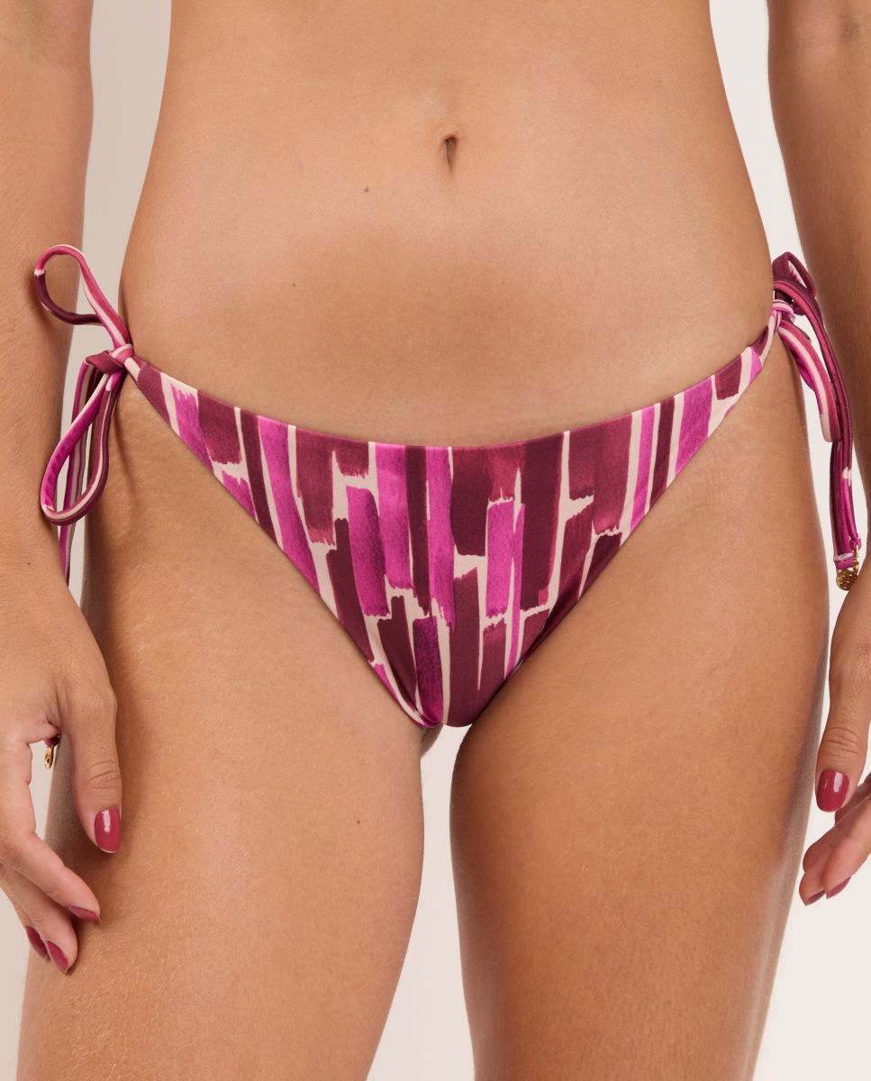 Cueca de Biquíni com Laço Estampada Rosa-1