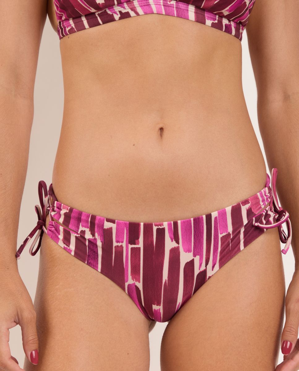 Cueca de Biquíni com Laço Estampada Rosa / Branco-1
