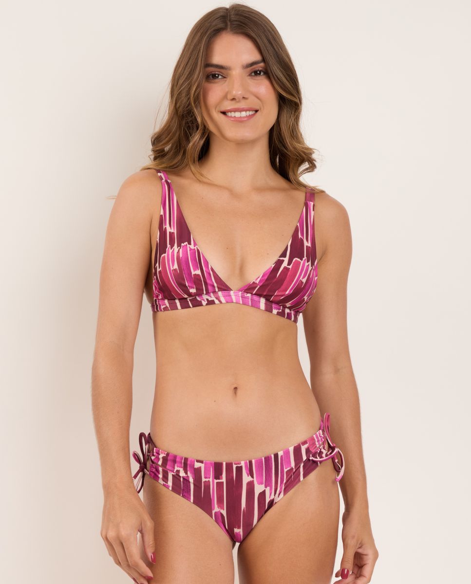 Cueca de Biquíni com Laço Estampada Rosa / Branco-2