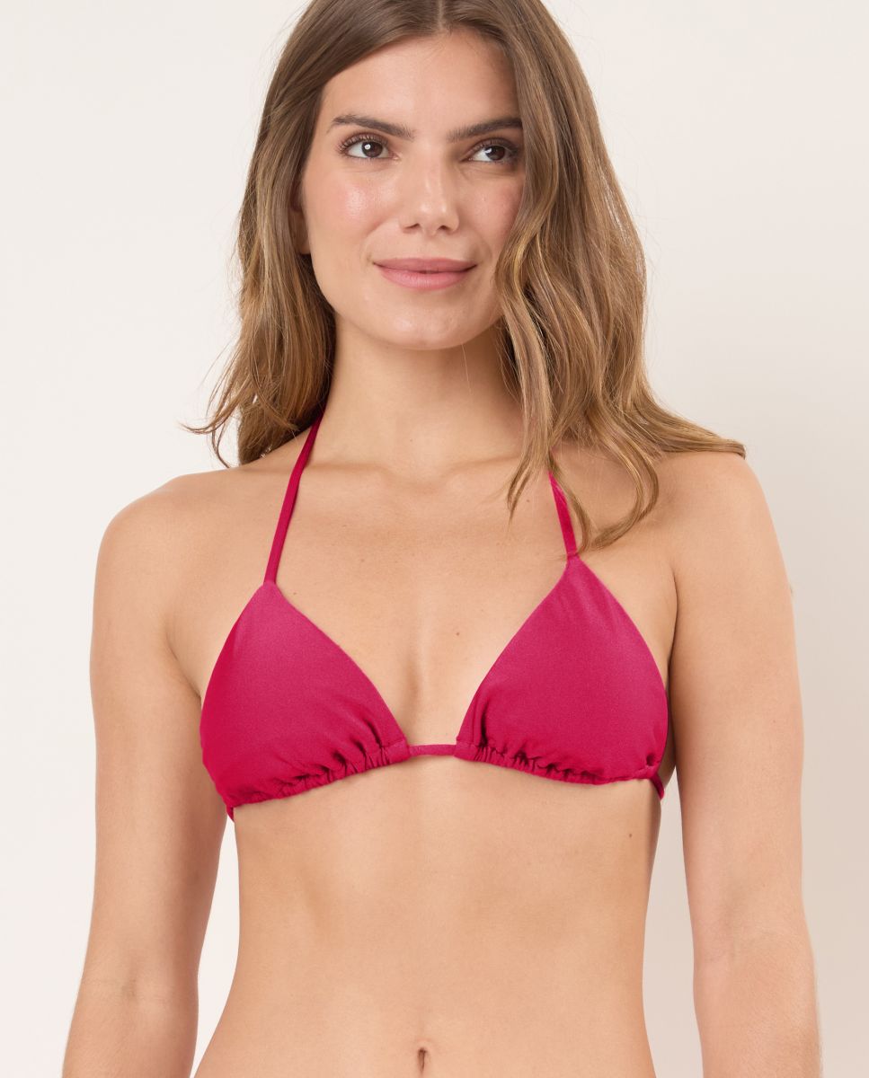 Top de Biquíni Triângulo Liso com Forro Rosa / Verde-1
