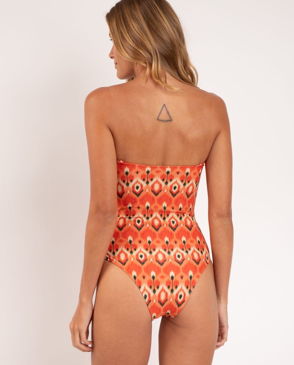 Fato de Banho Bandeau Estampado com Forro Laranja-vulcânico-2