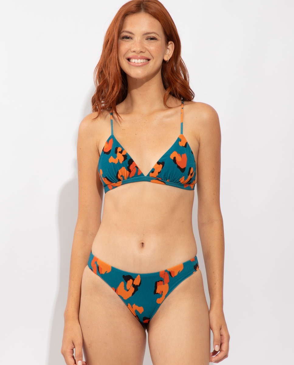 Cueca de Biquíni Brasileira Estampada Azul-marinho / Laranja-2