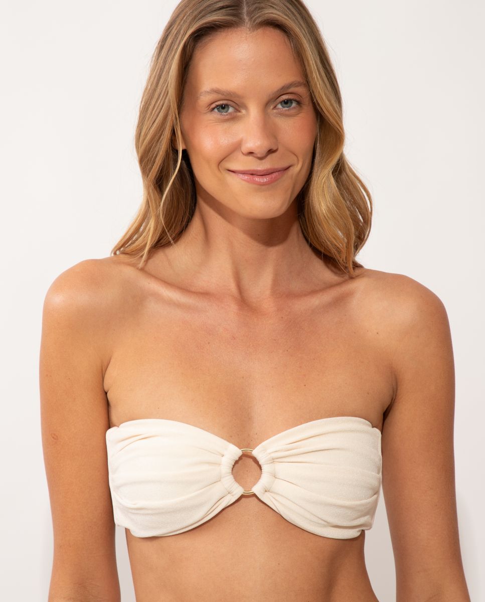 Top de Biquíni Bandeau Liso com Forro Branco-marfim-1
