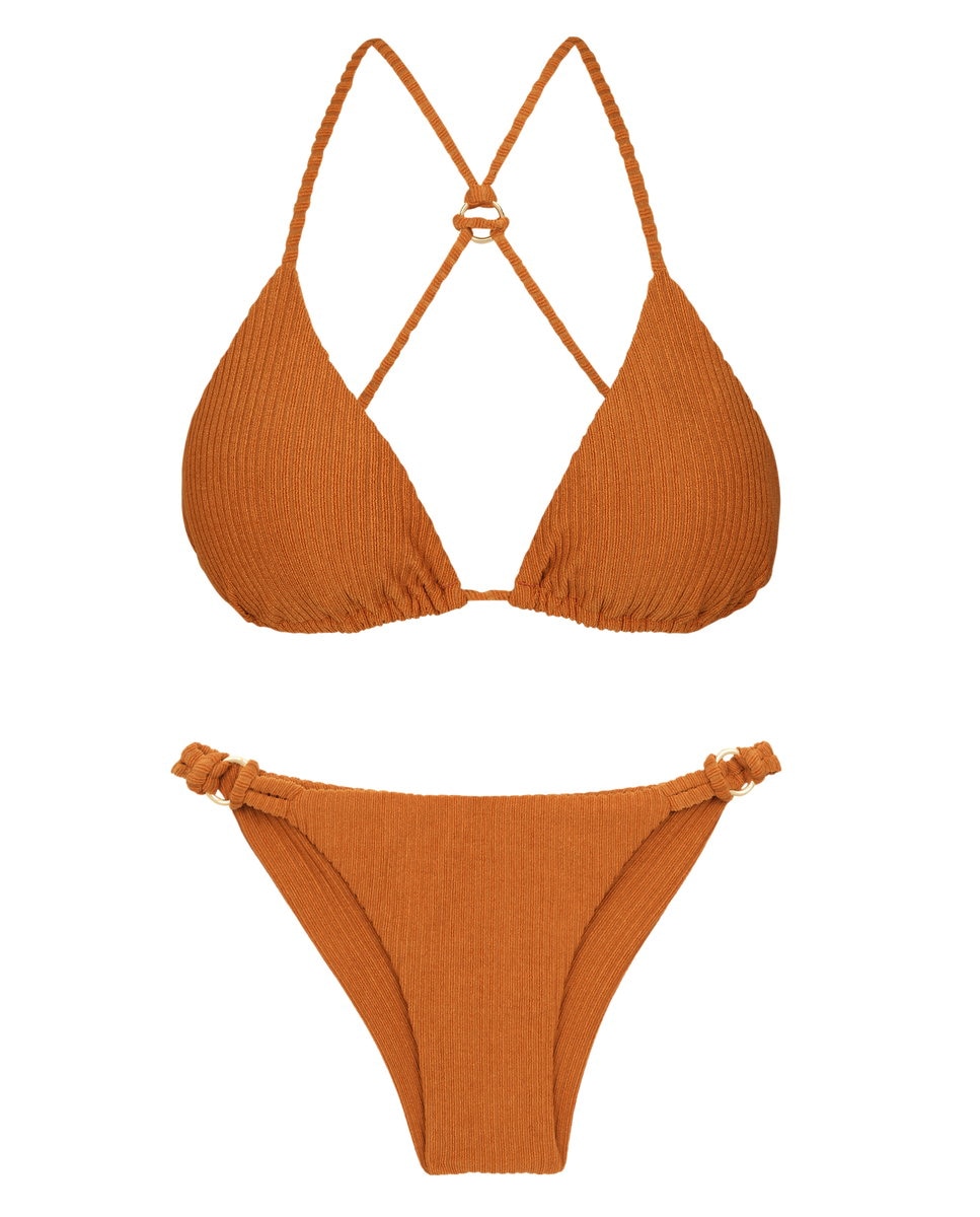 Biquíni Completo com Soutien Triângulo e Cueca Brasileira Castanho-claro-4