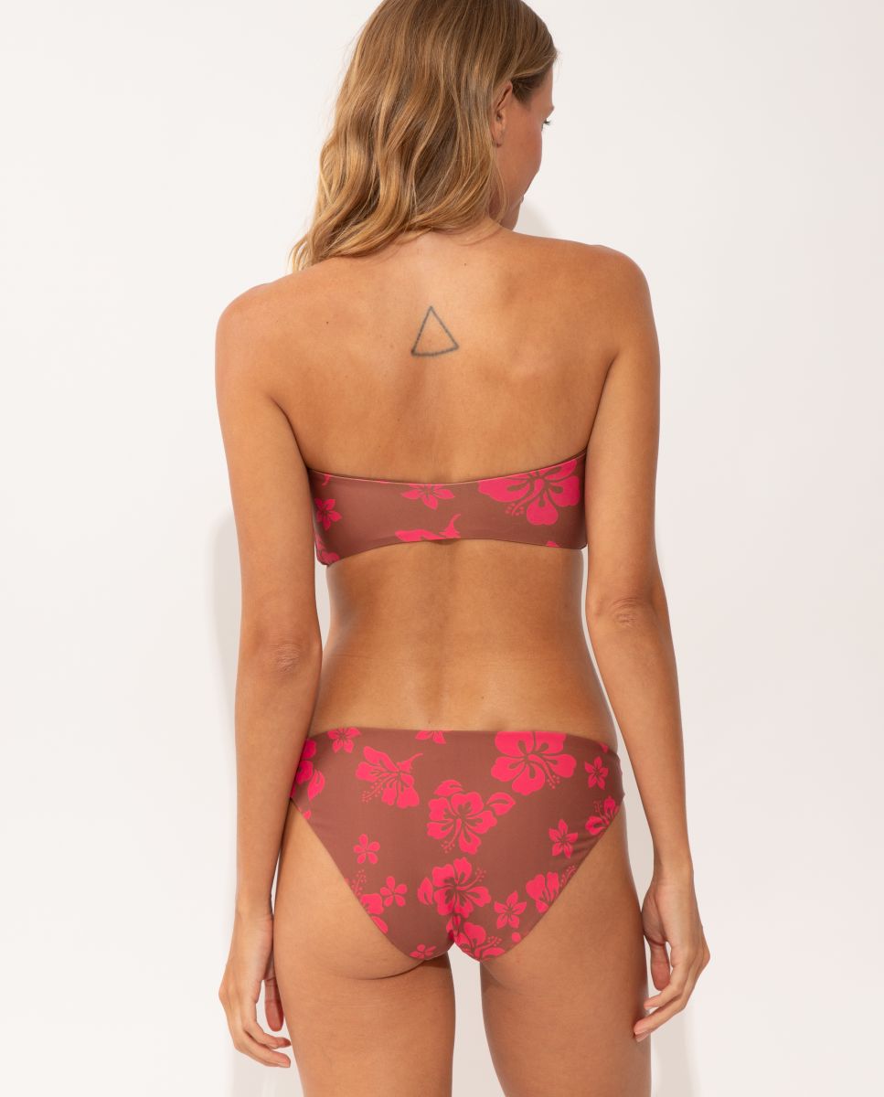 Top de Biquíni Bandeau Estampado com Forro Castanho-3