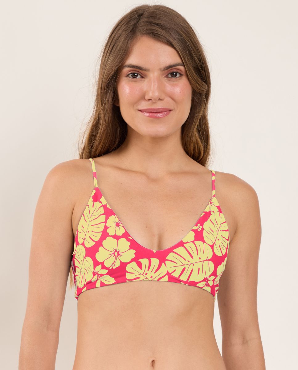 Top de Biquíni Desportivo Estampado com Forro Rosa / Branco-1