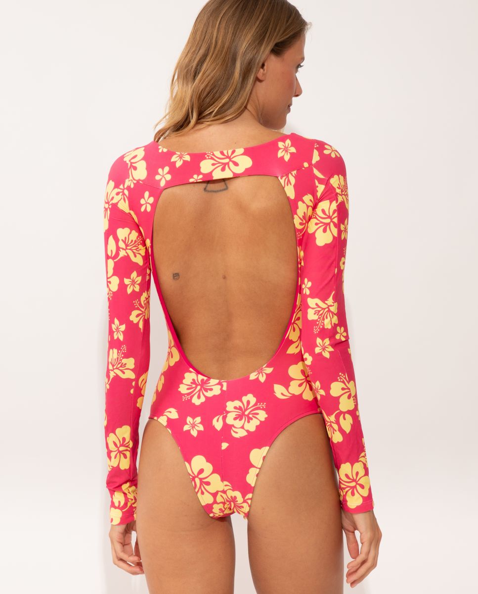 Fato de Banho Desportivo Estampado Rosa-2