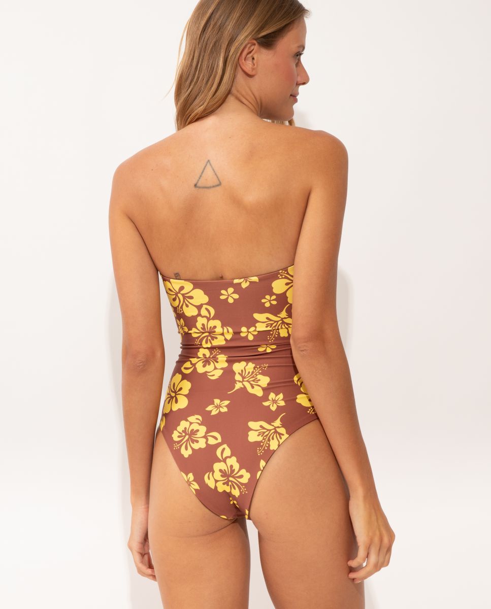 Fato de Banho Bandeau Estampado Castanho / Laranja-2