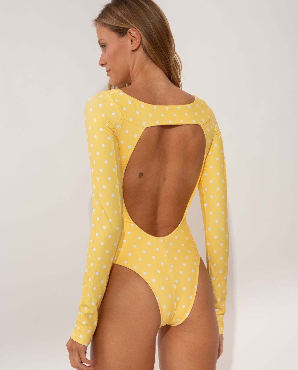 Fato de Banho Desportivo Estampado Amarelo-2