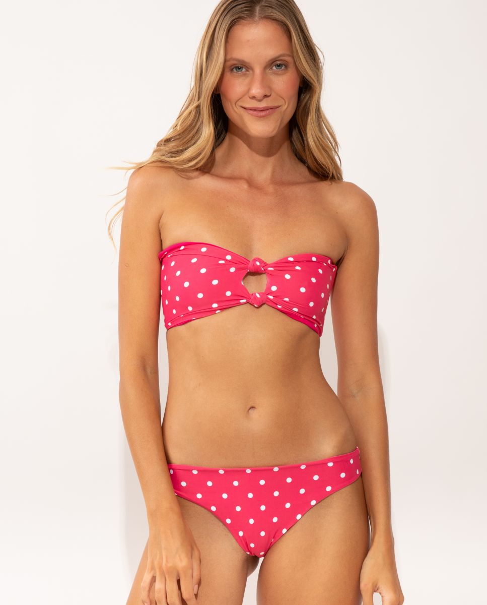 Top de Biquíni Bandeau Estampado com Forro Rosa / Branco-2
