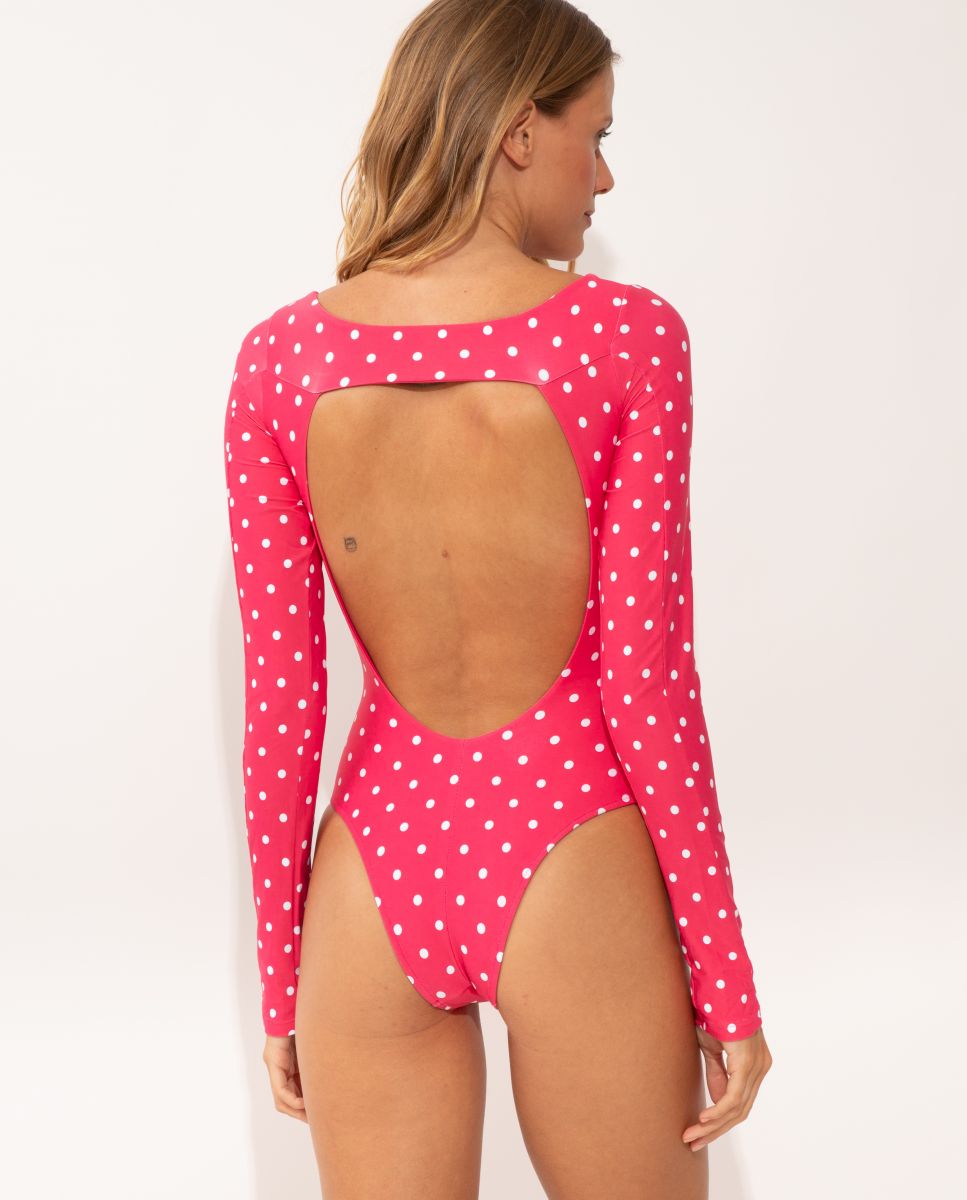 Fato de Banho Desportivo Estampado Rosa / Branco-2