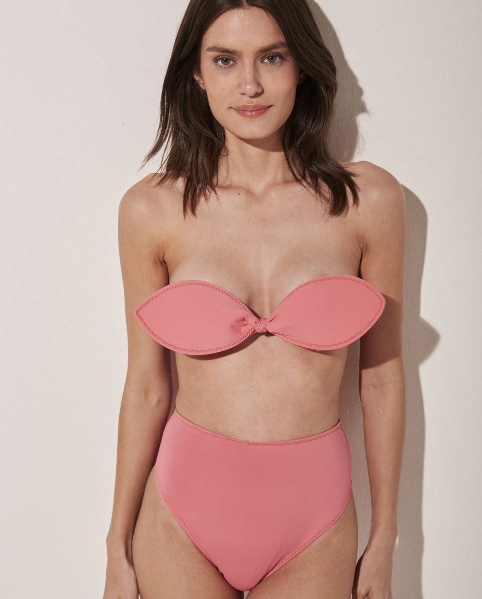 Top de Biquíni Bandeau Liso com Forro Rosa-pastilha-2