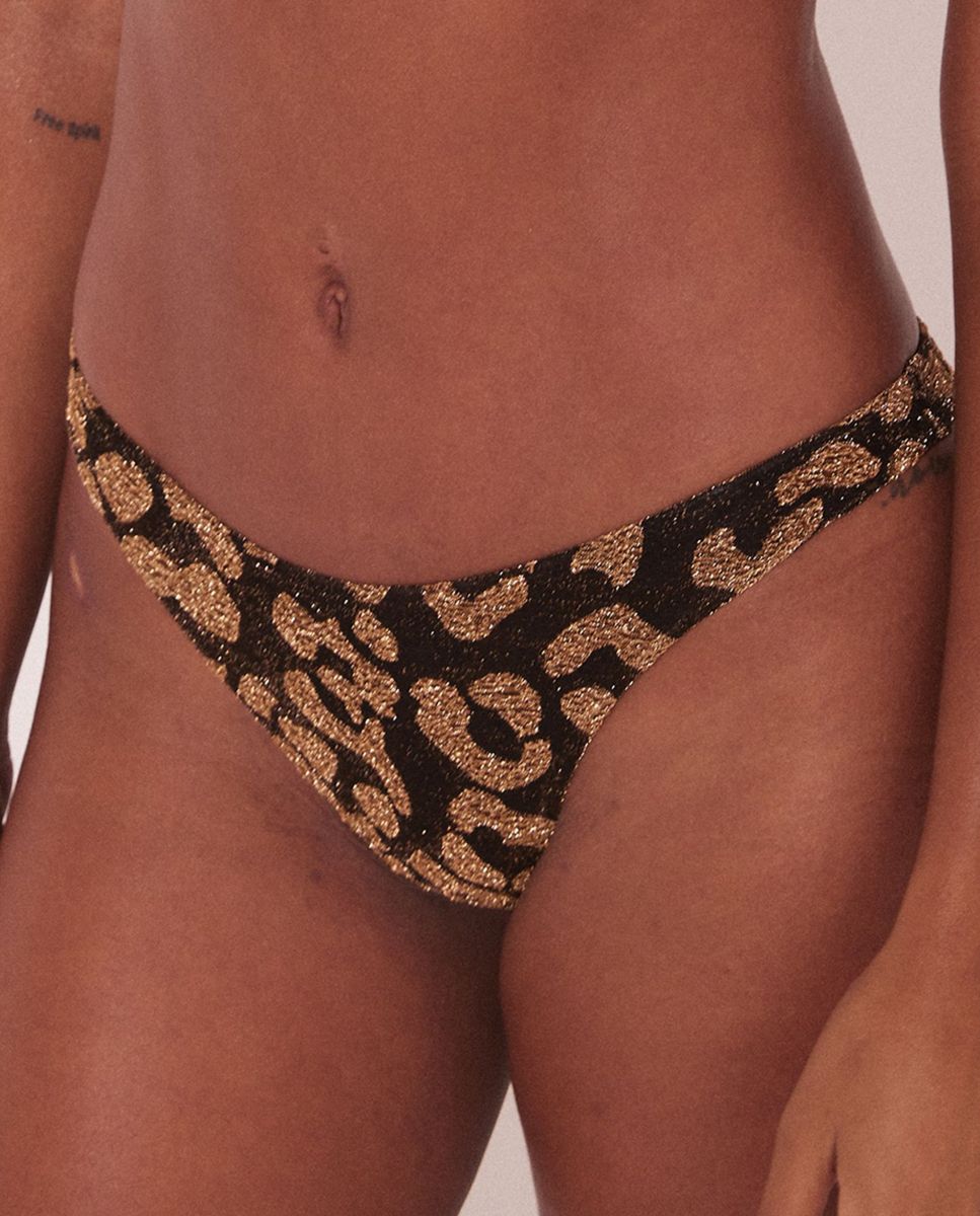 Cueca de Biquíni Brasileira Estampada Ouro-1