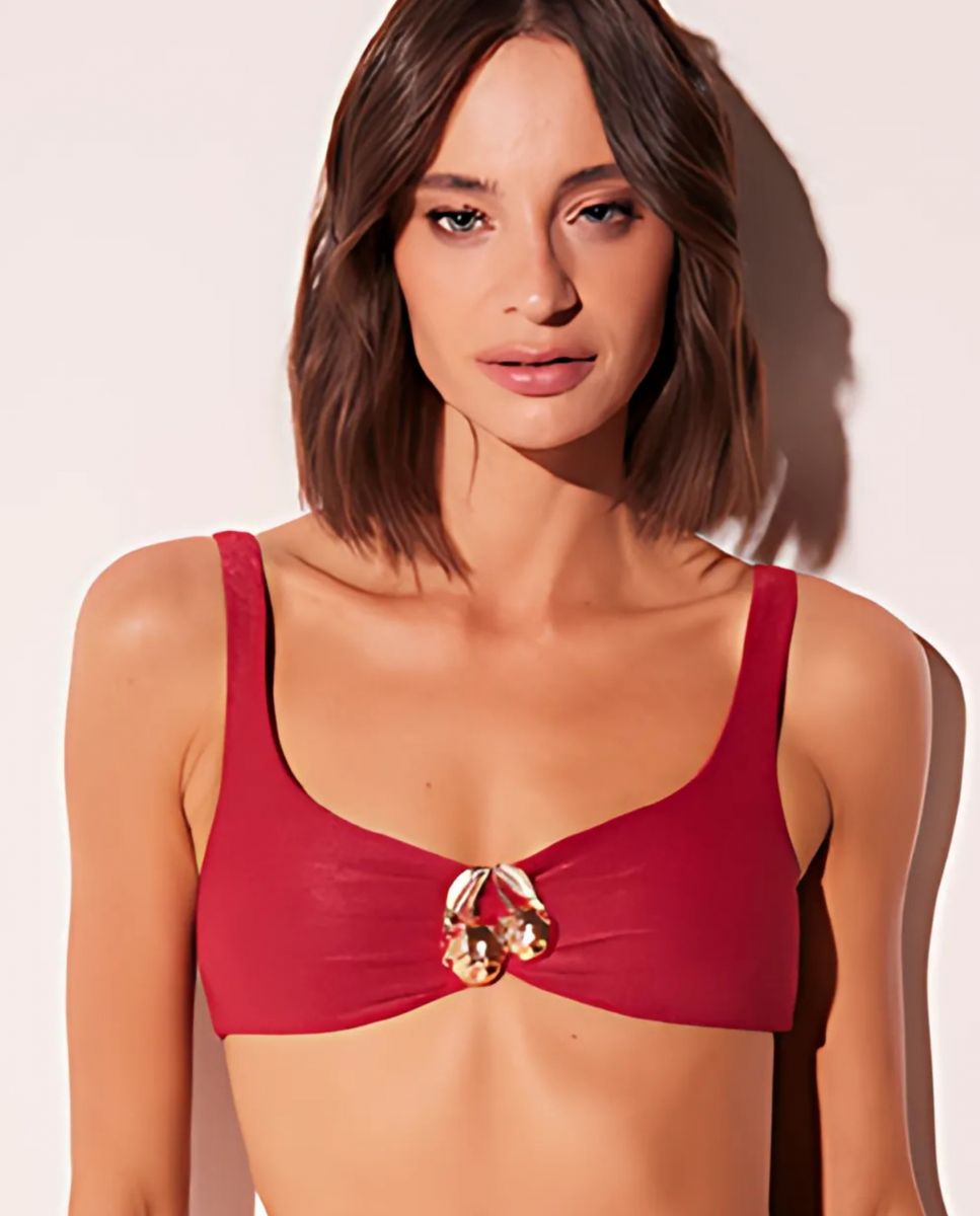 Top de Biquíni Desportivo Liso com Forro Cereja-1