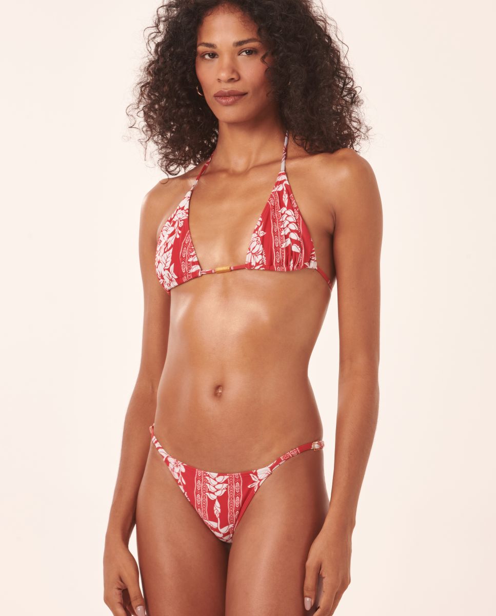 Top de Biquíni Triângulo Estampado com Forro Vermelho-4