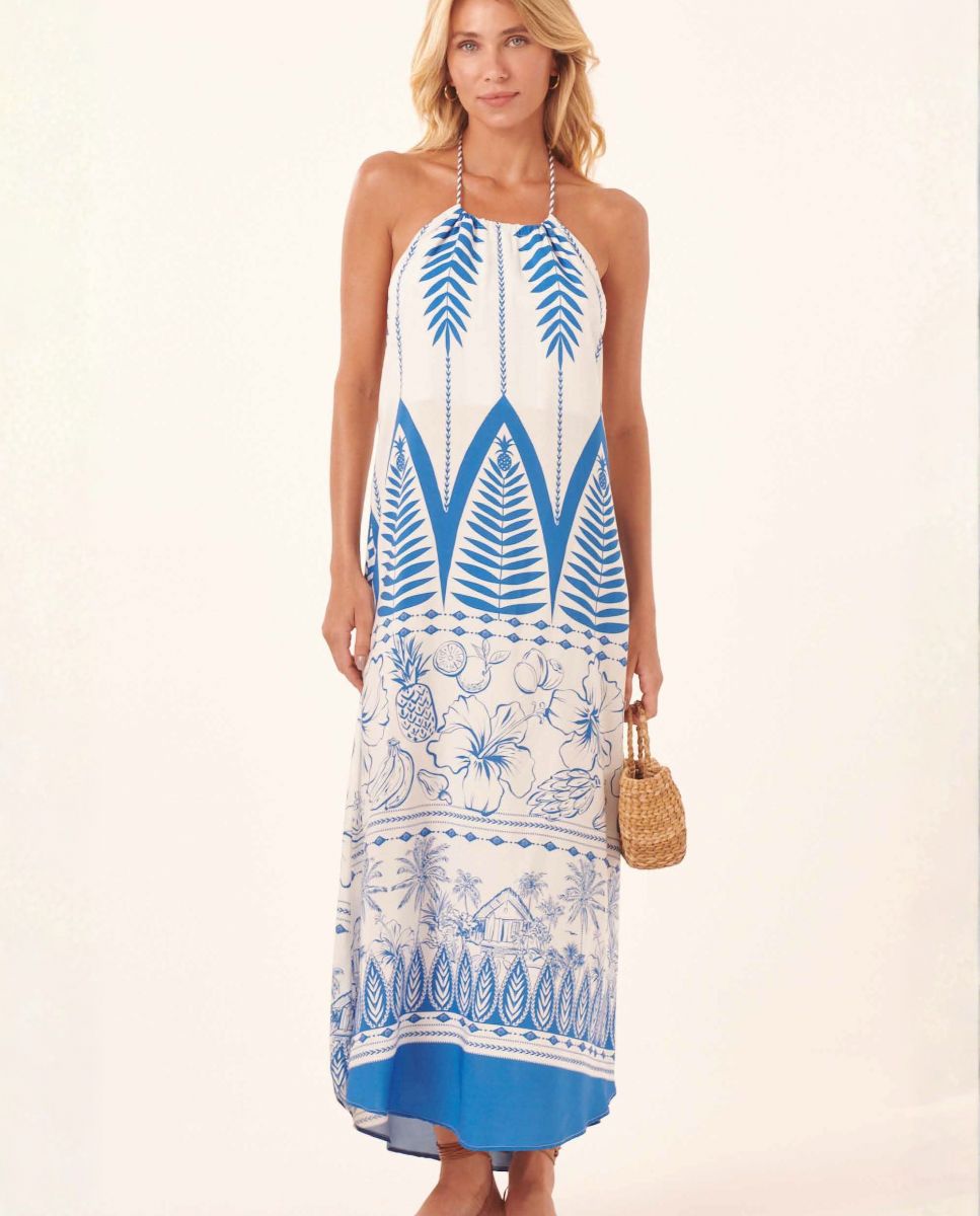 Vestido de Praia Maxi Azul/Branco-1
