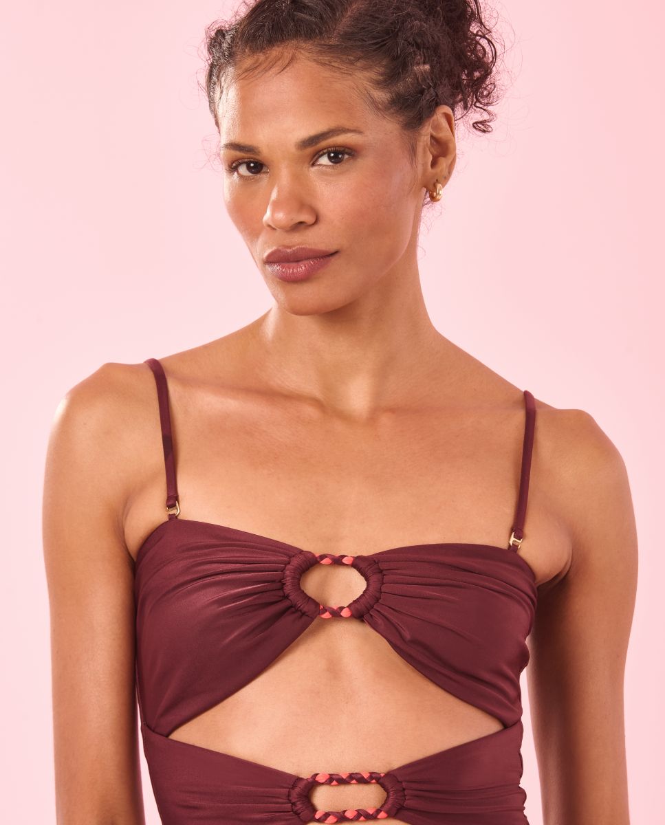Fato de Banho Bandeau Liso com Forro Bordeaux-3