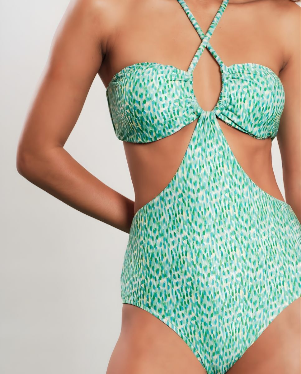 Fato de Banho Trikini Estampado com Forro Azul / Verde-3